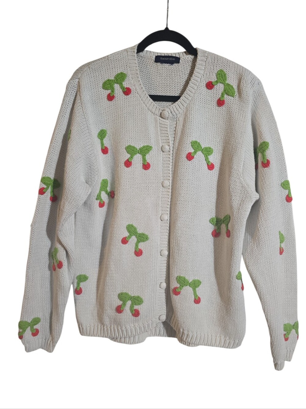 #349. Vintage Eagle's Eye Cherry Knit Cardigan Sweater